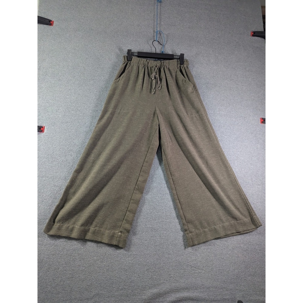 Max Studio London Olive Wide Leg Pants Women's M Boho Casual Lagenlook
